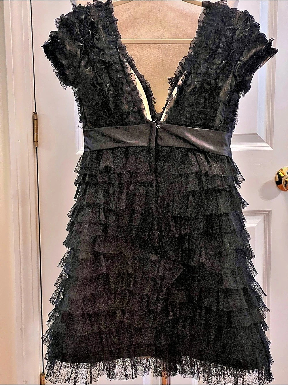Bally Bridal Black Silk Ruffle Mini Dress NWT